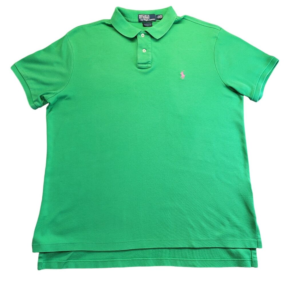 Polo Ralph Lauren Bright Green‎ Custom Fit Extra Soft Polo With Pink Pony Large